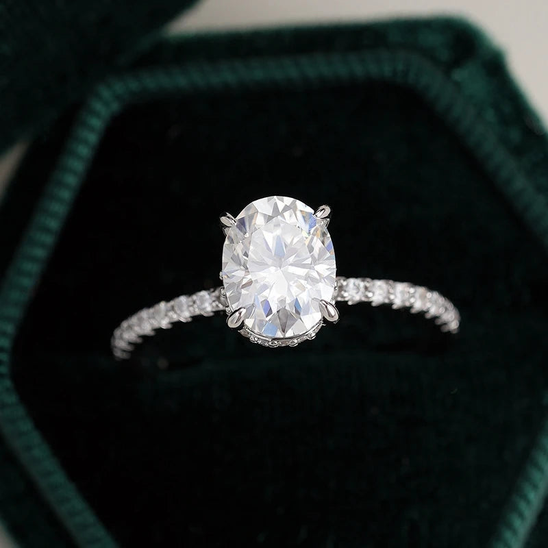 Engagement 18K White Gold Women Wedding Band 1/2/3CT VVS1 D Color Oval Moissanite Diamond Girl Birthday Gift PT950 Fine Jewelry