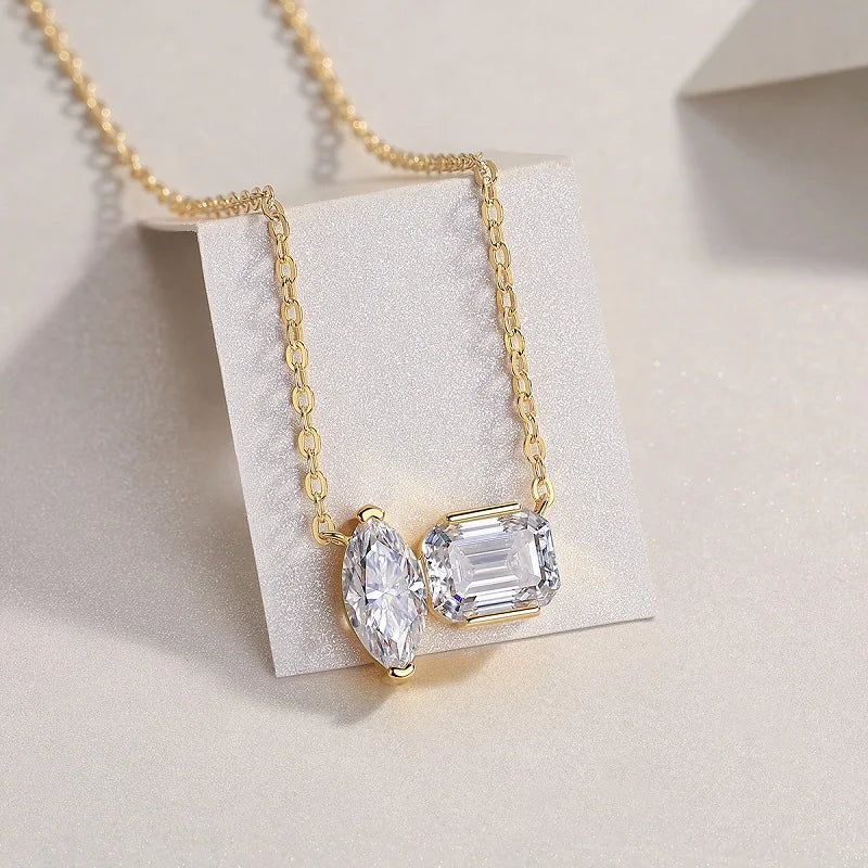 Emerald Cut Moissanite Necklace for Women Sparkling Marquise Cut Lab Diamond  2CT Wedding Necklaces 925 Silver Jewelry