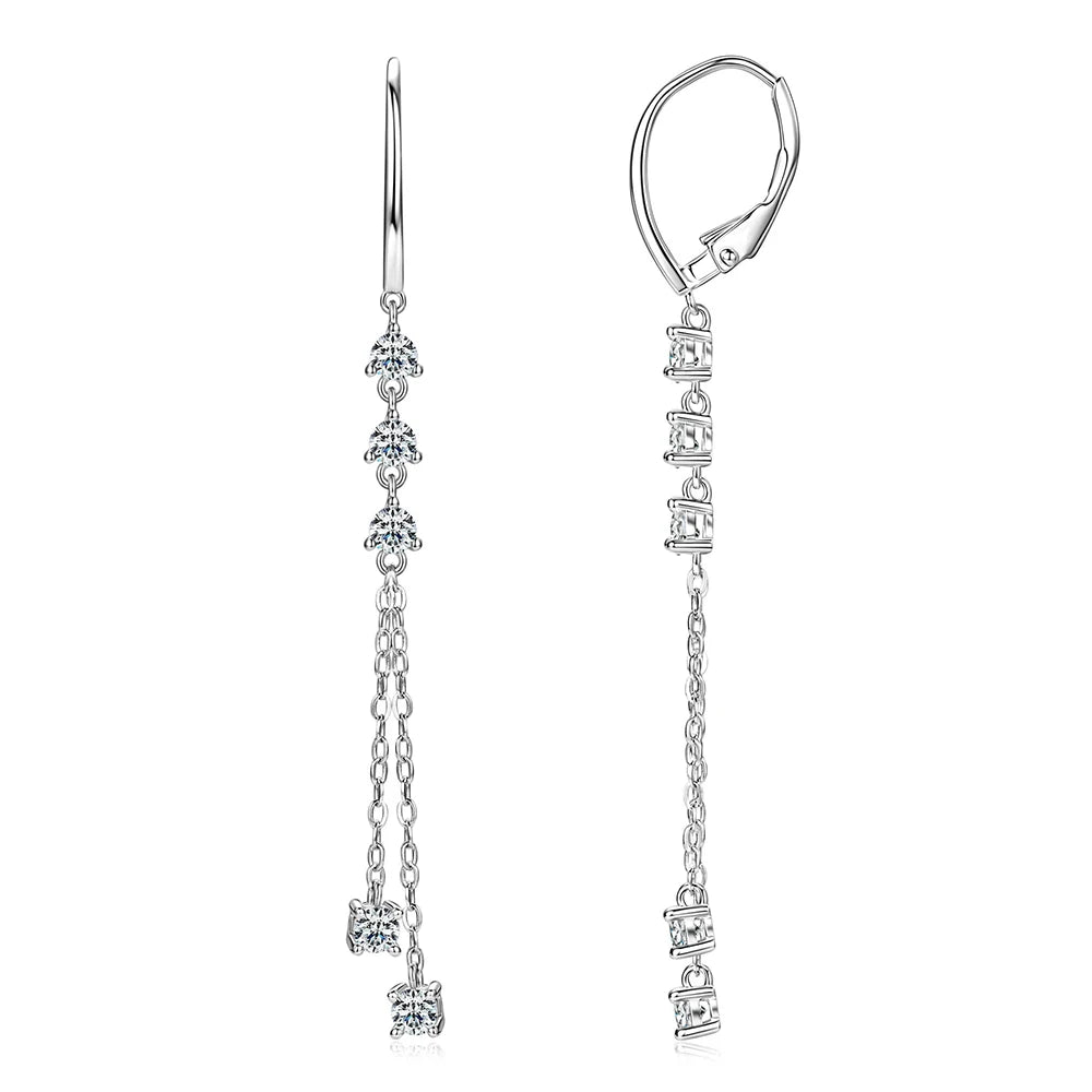 Full Moissanite Drop Earrings for Women Long Tassel Sterling Silver 925 Plated 18k Jewelry 3mm Lab Diamond GRA