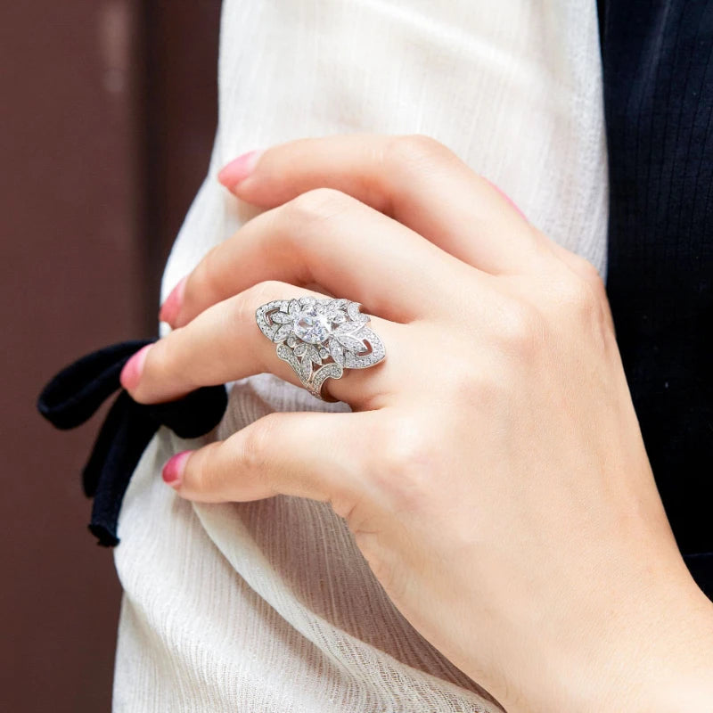 Oval Moissanite 925 Silver Ring 1.5 Carat D Color Wedding Band Anniversary Engagement Gift