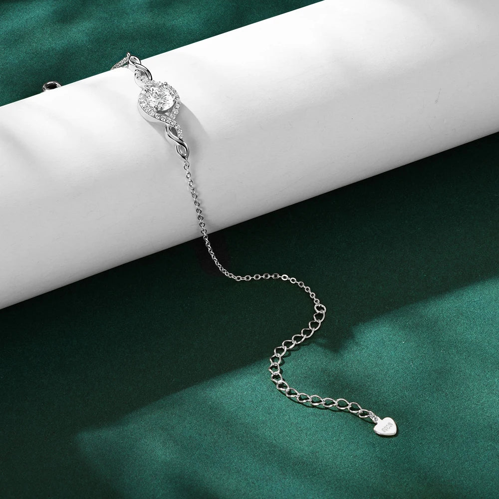 Moissanite Bracelets for Women D VVS1 6.5mm 1CT Round Lab Diamond S925 Sterling Silver Plated 18k Dainty Bracelet