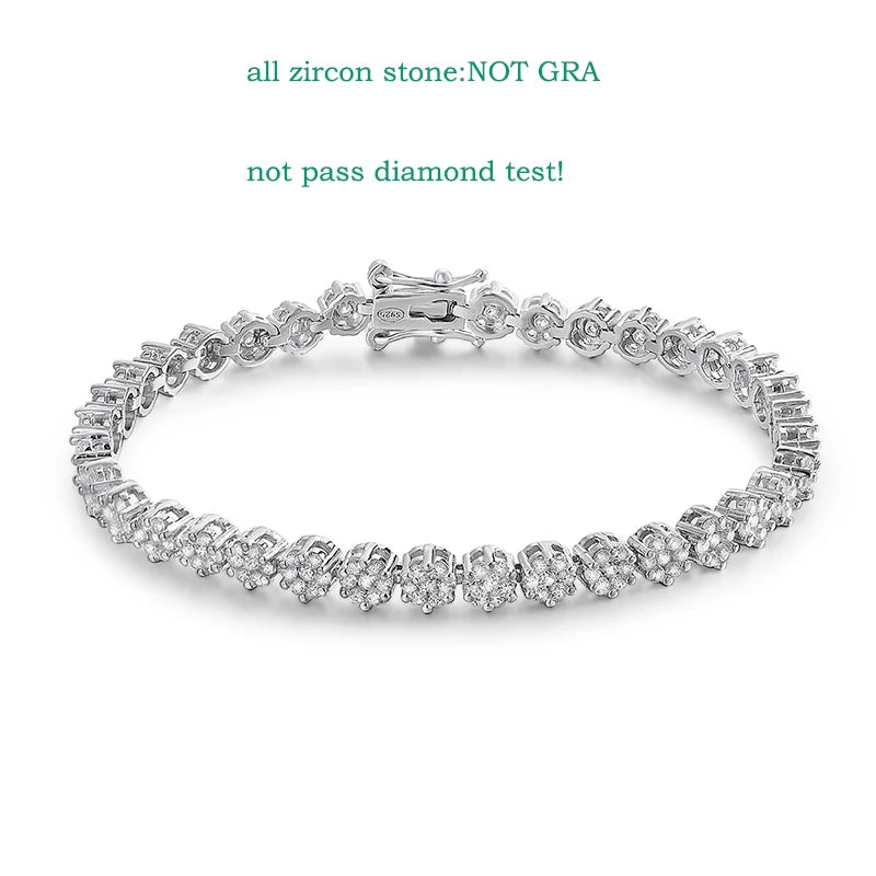 Brilliant Cut Flower Moissanite Tennis Bracelet for Women 1.5mm Gem Full Diamond 925 Sterling Silver Plated 18K Jewelry