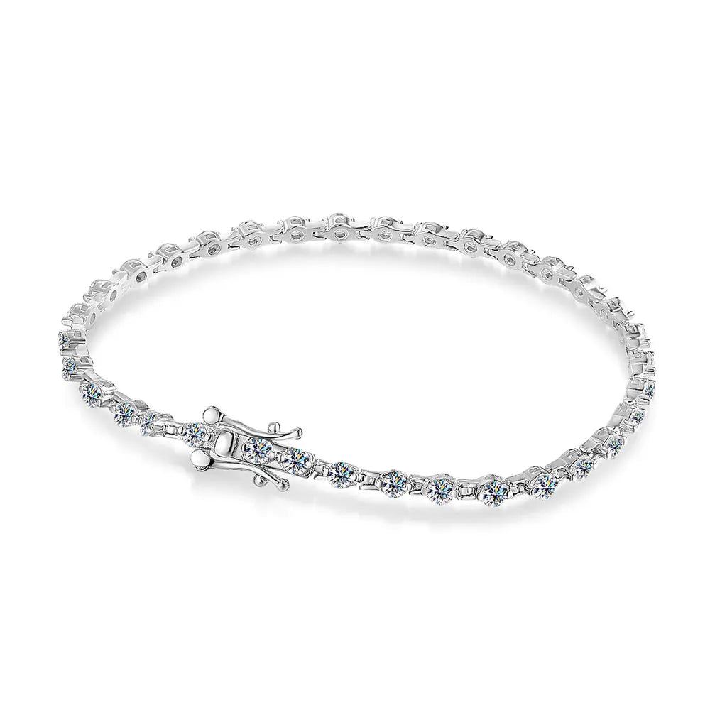 Moissanite Tennis Bracelet Solid s925 Sterling Silver Plated 18k White Gold 3mm D VVS1