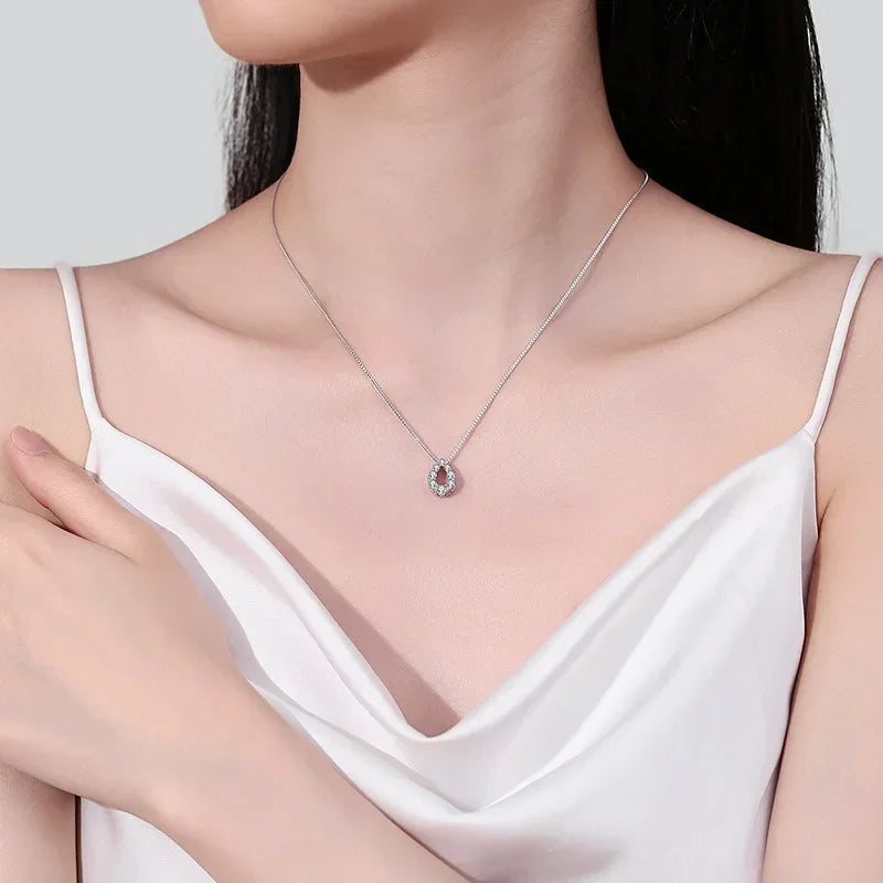 WOMEN White Gold 18K Wedding Necklaces 0.62CT Moissanite Diamond Girl Friend Valentine's Day PT950 Platinum WIFE Birthday Gift