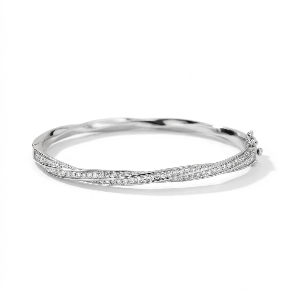 Moissanite Twisted Bangle | D VVS1 S925 Silver Bracelet