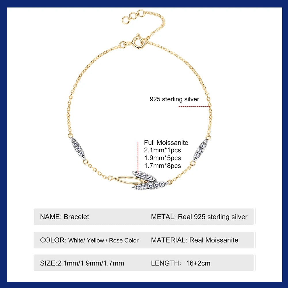 Original 925 Silver Plated 18k Gold Moissanite Bracelet for Women Girl Friendship Bracelets Charms Exquisite Jewelry Gifts
