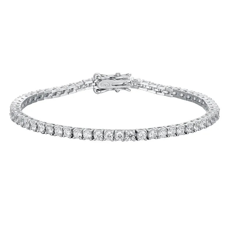 Moissanite 2mm Tennis Bracelet 925 Sterling Silver Plated White Gold Bracelet for Women Man Sparkling Party Jewelry