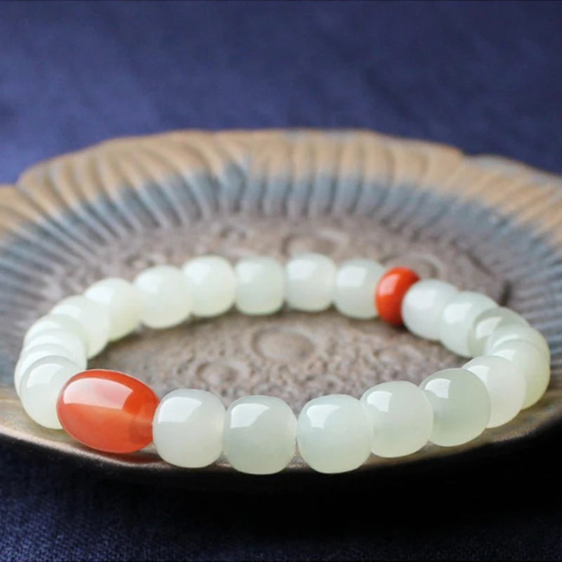 Red Agate For Men And Women Bracelet Natural White Stone Bracelet