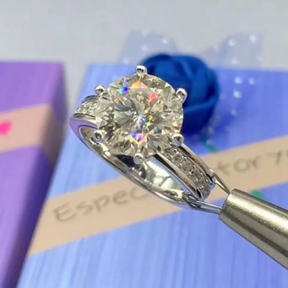 Moissanite Rings Women Gift 100% S925 Sterling Silver Plated 18K 3ct 5ct D Color