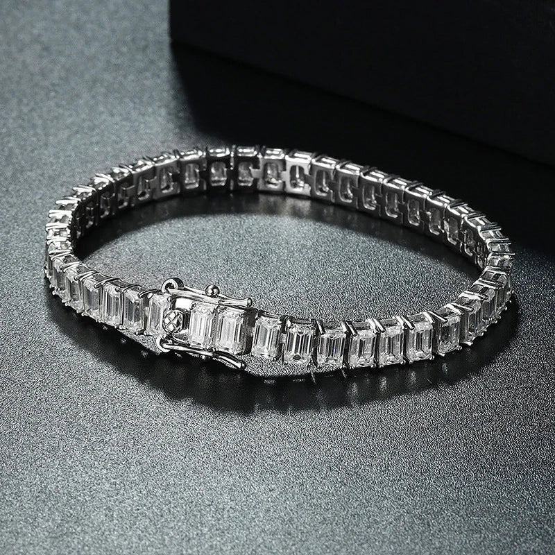Emerald Cut Moissanite Tennis Bracelets for Woman Man 925 Sterling Silver Lab Diamond Hand Bracelet Women's Men Bracelets