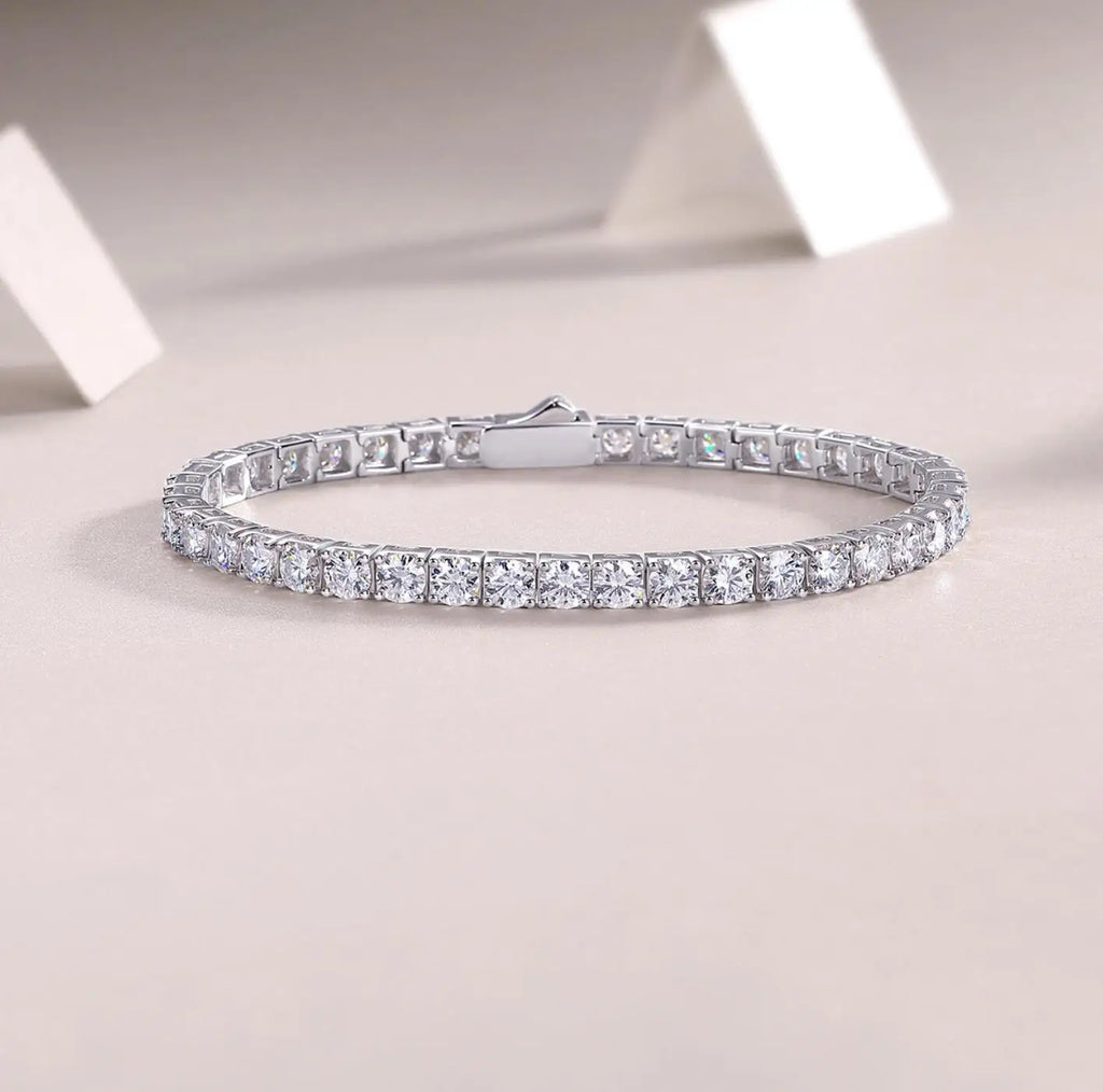 Moissanite Tennis Bracelet for Women 18K White Gold Plated S925 Sterling Silver Lab Grown Diamond Bracelet with GRA