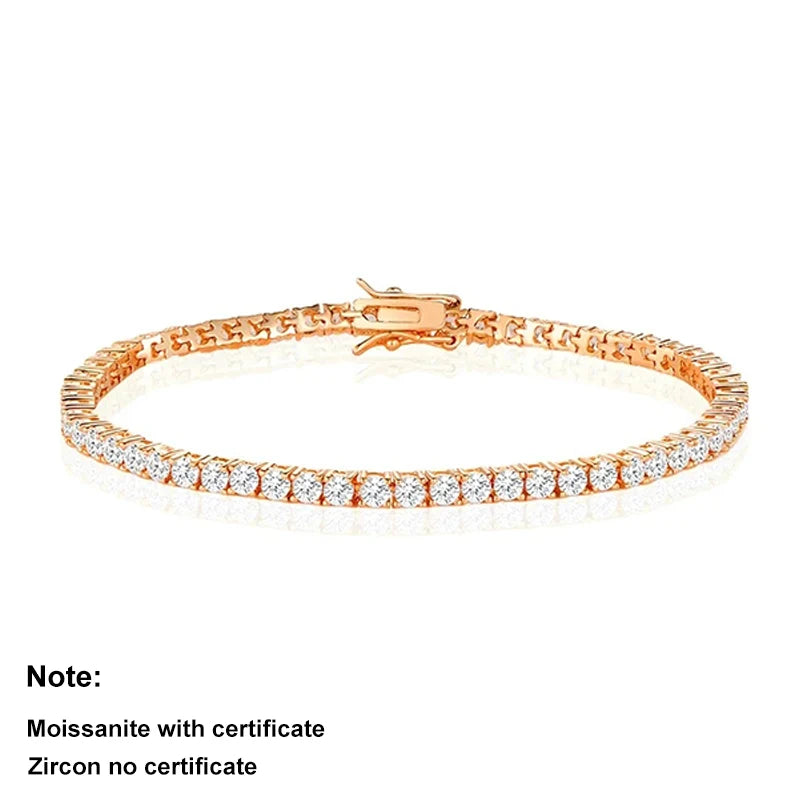 Moissanite Tennis Bracelet 3/4/5mm S925 Sterling Silver with 18k Gold Plated Bracelets for Women Man with Certification
