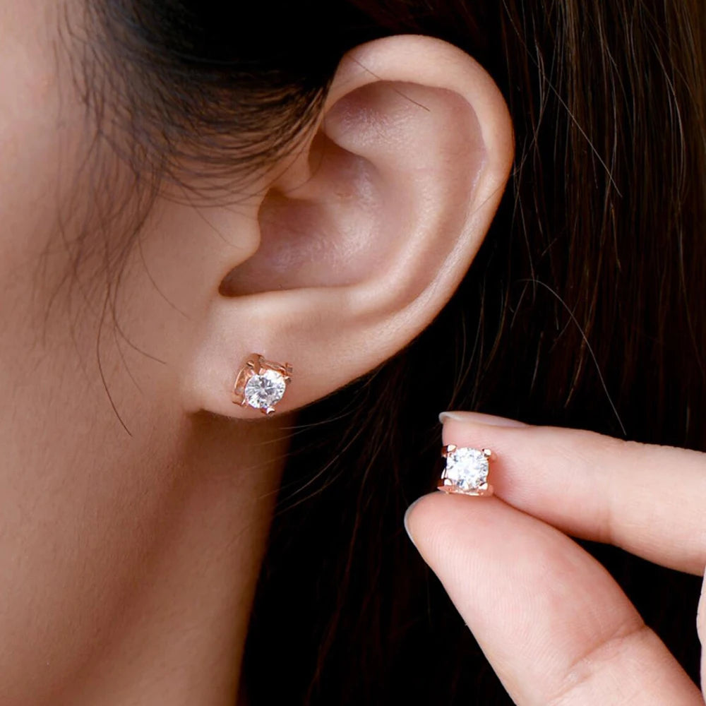 Rose Gold 5mm Moissanite Stud Earrings 100% 925 Silver Classic Bull Head Diamond Earring for Women Men Plated 18k Gold Jewelry