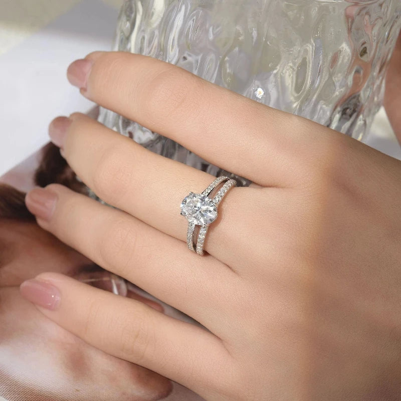 Moissanite Engagement Wedding 925 Sterling Silver Rings 2 Ct D Color Oval Cut For Women