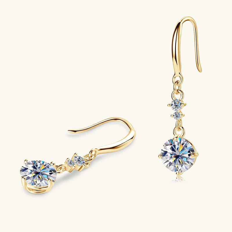 S925 Silver Moissanite Drop Earrings 1 Carat D Color VVS1 Moissanite Diamond