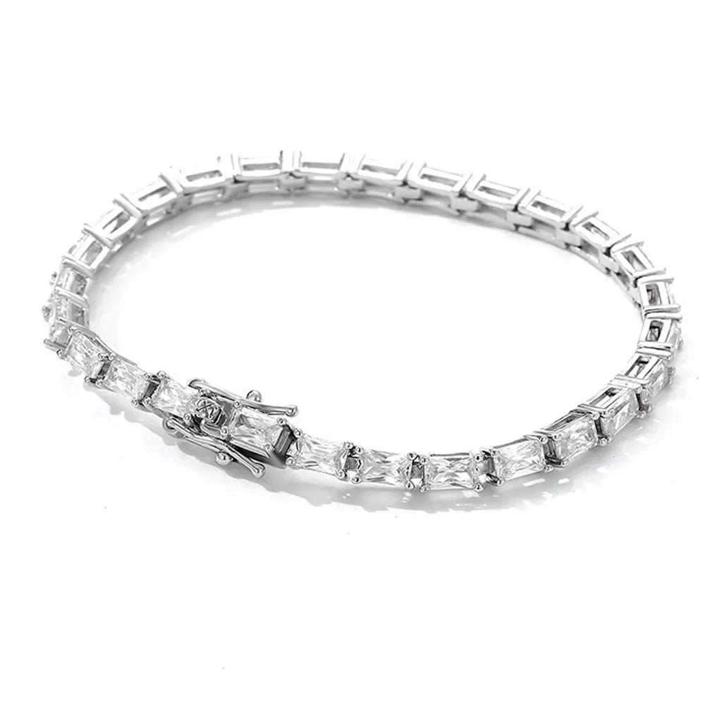 Emerald Zircon Tennis Bracelet s925 Sterling Silver Plated 18k White Gold 3x5mm