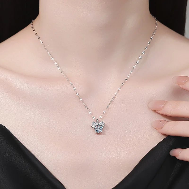 PT950 Platinum 1Ct Moissanite Necklace Enchanted Princess Lip Pendant Light Luxury Collarbone Chain Women Fashion Jewelry