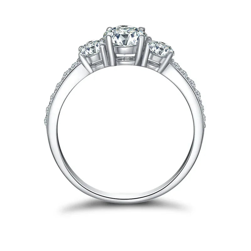 925 Sterling Silver 3 Stone Round Cut Ring Synthetic Sona Gift Jewelry For Women Eternity Rings
