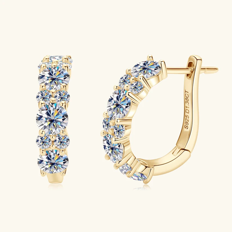 925 Sterling Silver Earrings 4mm 2mm Cluster Moissanite Hoop Earring