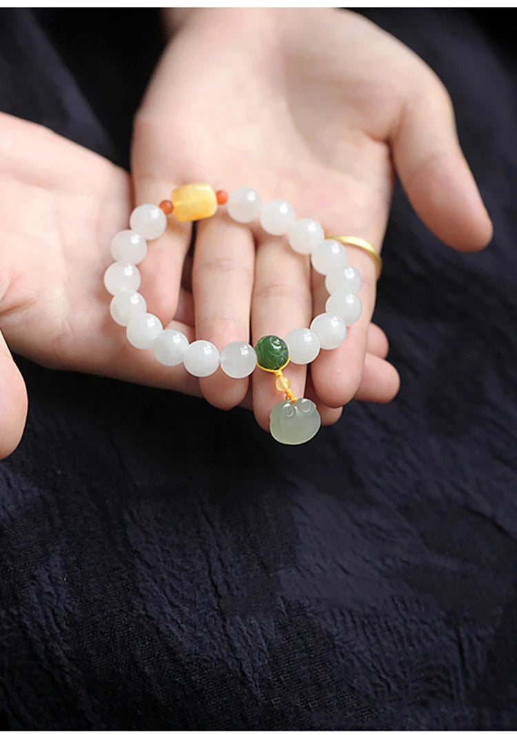 Hand String For Women Elegant Hetian White Jade Buddha Beads