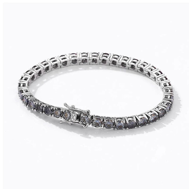 Full Grey Moissanite Tennis Bracelet s925 Sterling Silver with White Gold Plated Chain Party Bracelets for Women Man