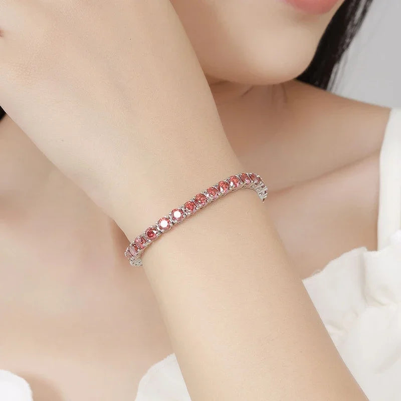 Red and White All Moissanite Tennis Bracelets for Women Man s925 Sterling Silver with White Gold Plated Hip Hop Bracelet