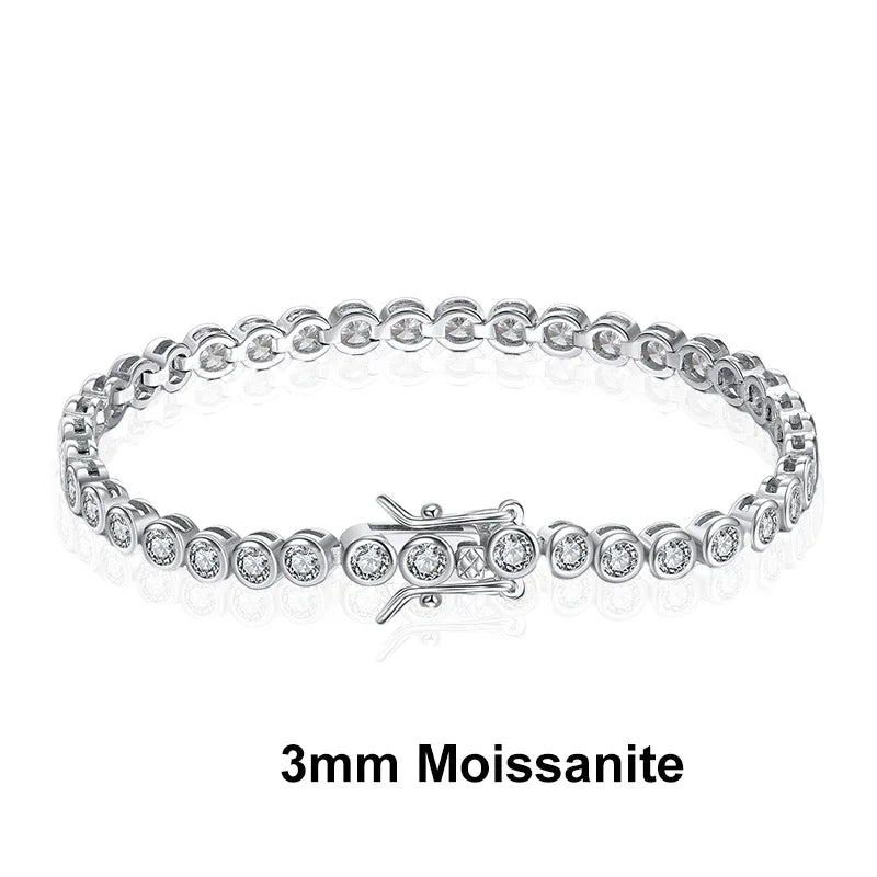 Full 3mm Round Moissanite Tennis Bracelet Diamond 925 Sterling Silver with Gold Plated Bracelets For Women