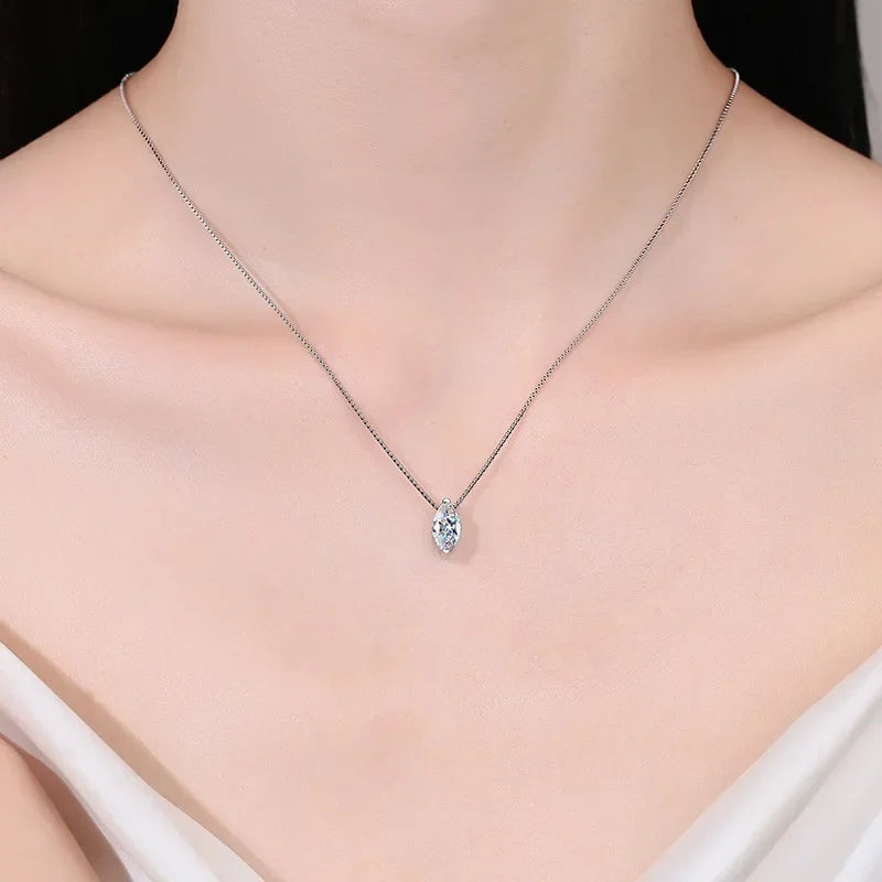 WOMEN Valentine's Day 18K White Gold Wedding Necklaces 1CT Marquise 5*10mm Moissanite Diamond PT950 Platinum Girl Birthday Gift