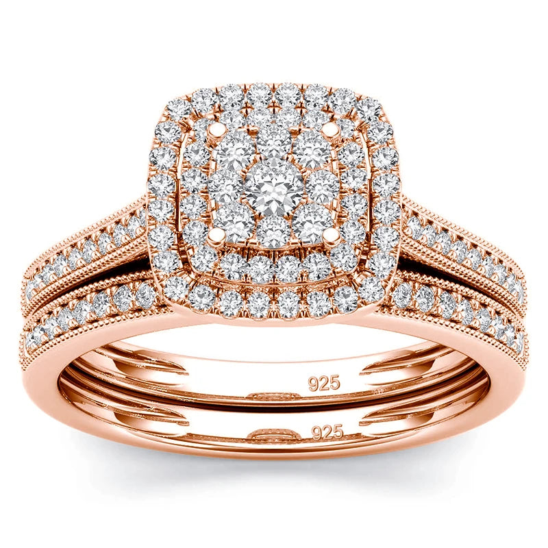 Moissanite Ring Set 925 Silver Wedding Jewelry Luxury Engagement 2pcs