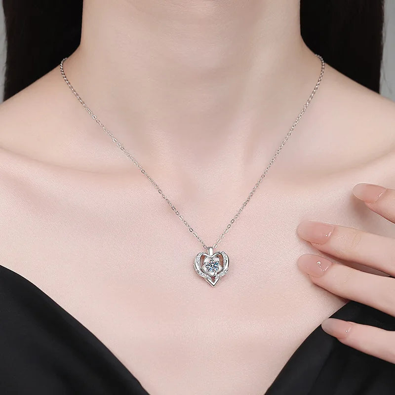 PT950 Rose Heart Moissanite Necklace Valentine's Platinum Collarbone Chain  Trending Light Luxury Gift