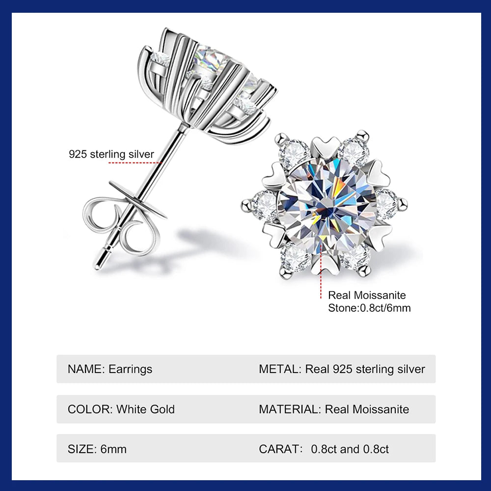 6mm Moissanite Heart Stud Earrings Certified Original 925 Silver Diamond Snowflake Earring For Women Luxury Fine Jewelry Gift