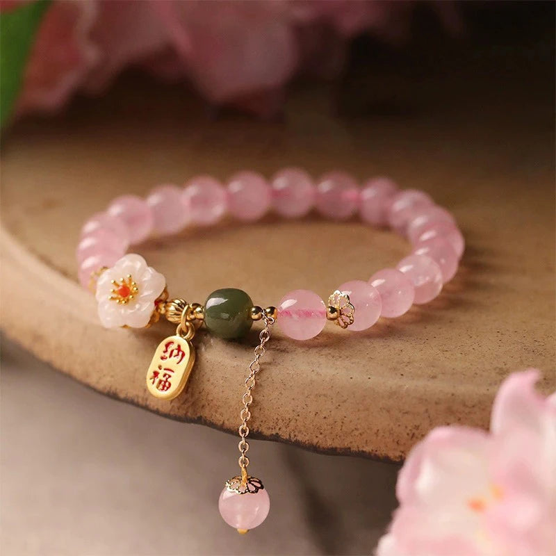 Pink Crystal Hotan Jade Beaded Bracelet