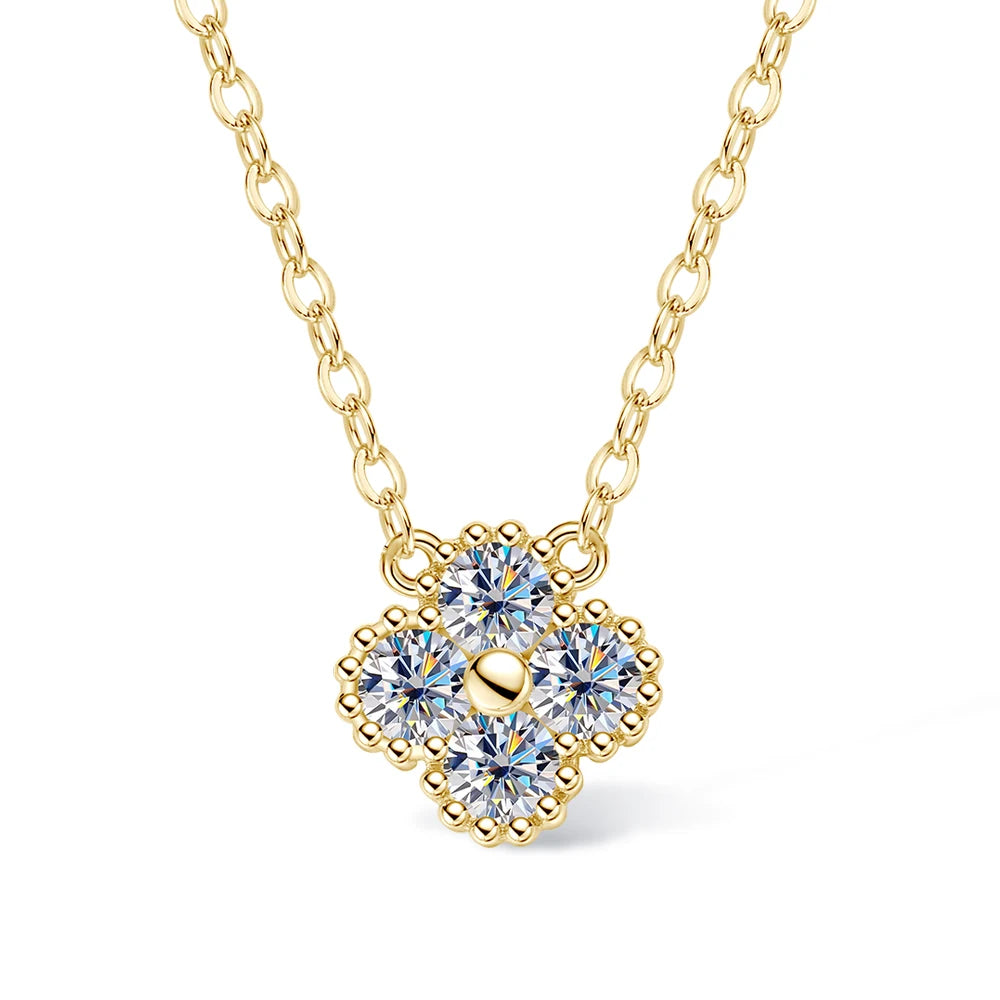 Certified Moissanite Pendant Necklace 3mm for Women Classic Clover Flower Neck Chain 100% Pure 925 Silver Chain Charm