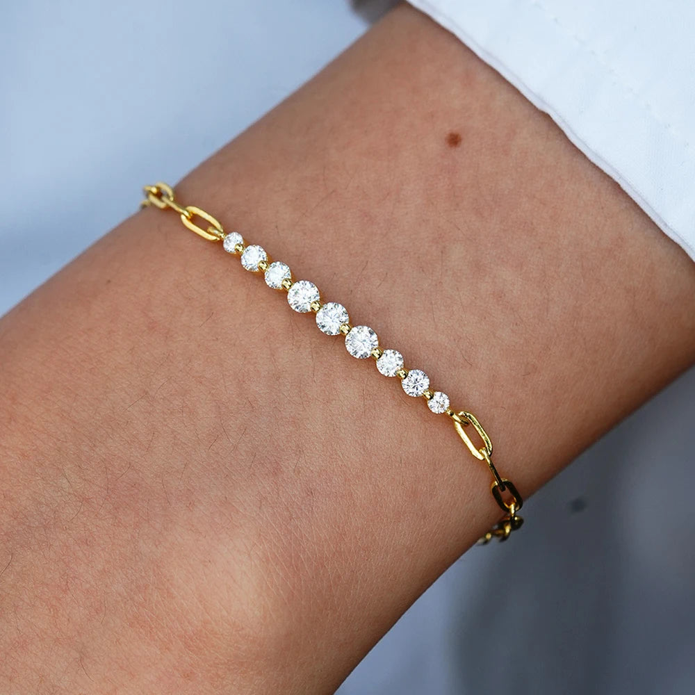 Full Moissanite Bracelets for Women Adjustable Chain 925 Sterling Silver Plated 18K Gold Dainty Bracelet GRA Certified