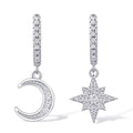 Full Moissanite Earrings 925 Sterling Silver Star Moon Asymmetric Hoop Earrings for Women Girls Party Jewelry Gifts