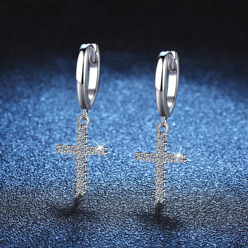 0.18ct Moissanite Cross Hoop Earrings