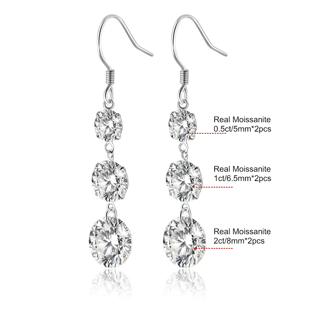 7 Carat Moissanite Dangle Earrings for Women D Color Lab Diamond Long Earring 925 Silver Hoops Wedding Engagement Fine Jewelry