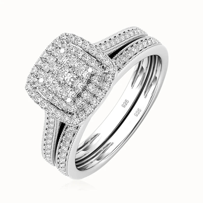 Moissanite Ring Set 925 Silver Wedding Jewelry Luxury Engagement 2pcs