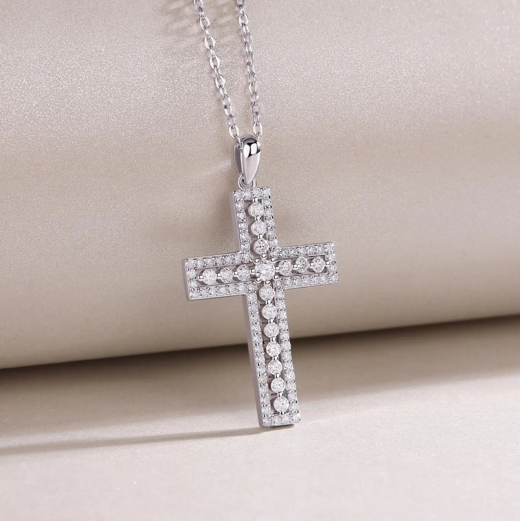 Moissanite Cross Pendant Necklace Original S925 Sterling Sliver Plated 18k White Gold Jesus Cross Necklace Jewelry For Men/Women