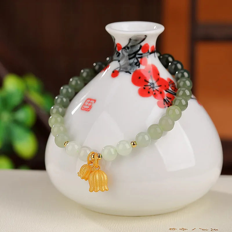 Retro National Style Hand String Beads Bracelets Hotan Jade Green