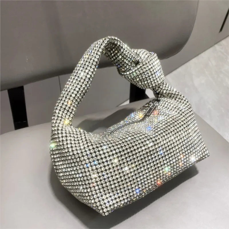 Luxury Designer banquet bag Silver Crystal Top Handle