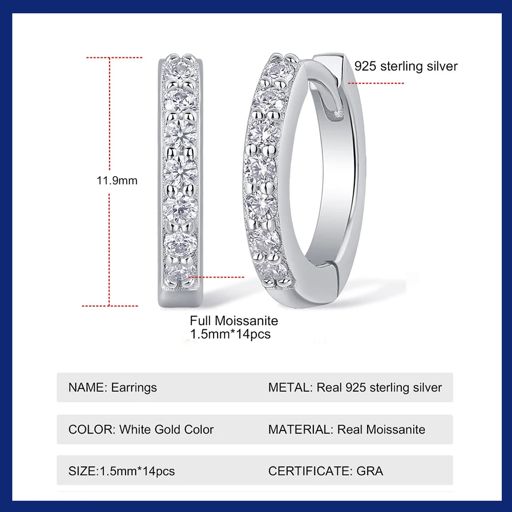 18K Plated 925 Sterling Silver Moissanite Hoop Earrings For Women High Quality Jewelry Anniversary Gift