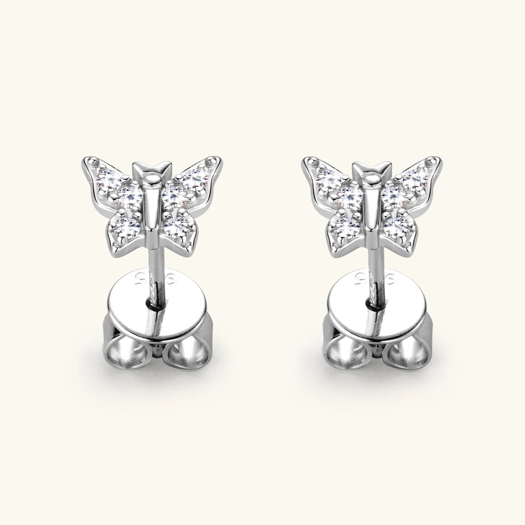 925 Silver Butterfly Earrings 1.2mm Full Moissanite Studs Earrings For Women Sparkling Diamond Small Ear Stud Jewelry Girl Party