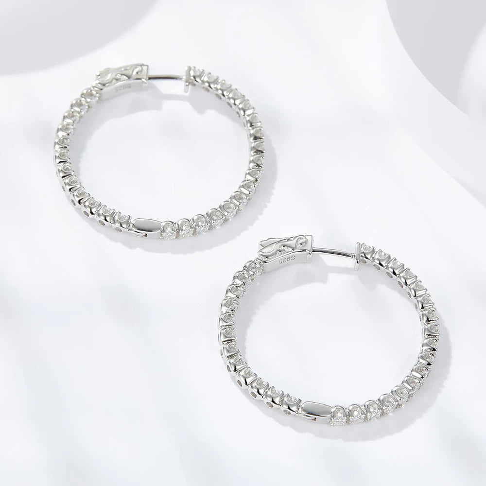 D Color Full Moissanite Hoop Earrings 925 Sterling Sliver Plated with White Gold 2mm Lab Diamond Earring for Women