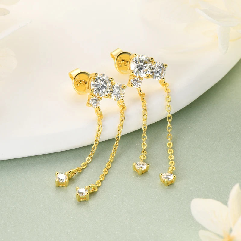 Moissanite Earrings 925 Certified Silver Tassel Chain Earring