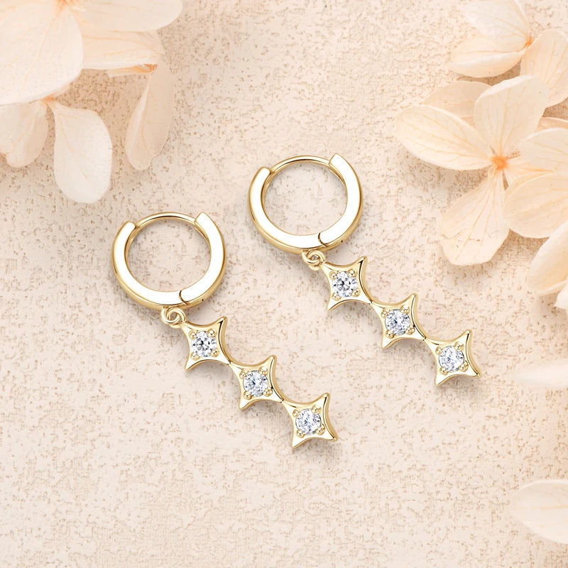 925 Sterling Silver Star Pendant Earring Moissanite Drop Earrings