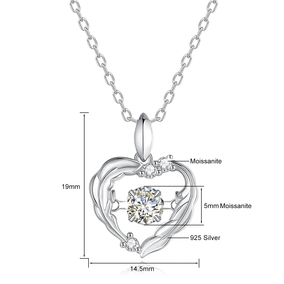 Heart Pendant Necklace Moissanite Women 100% 925 Sterling Silver