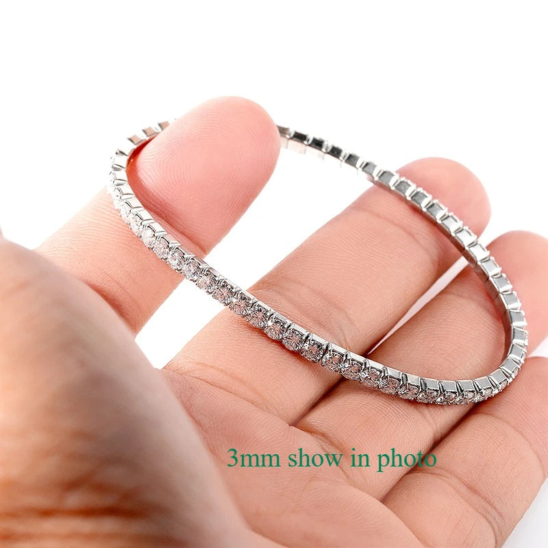 Moissanite Tennis Bracelets for Women Men Full Diamond Sparkling Pure 925 Sterling Silver Jewelry 3mm Elastic