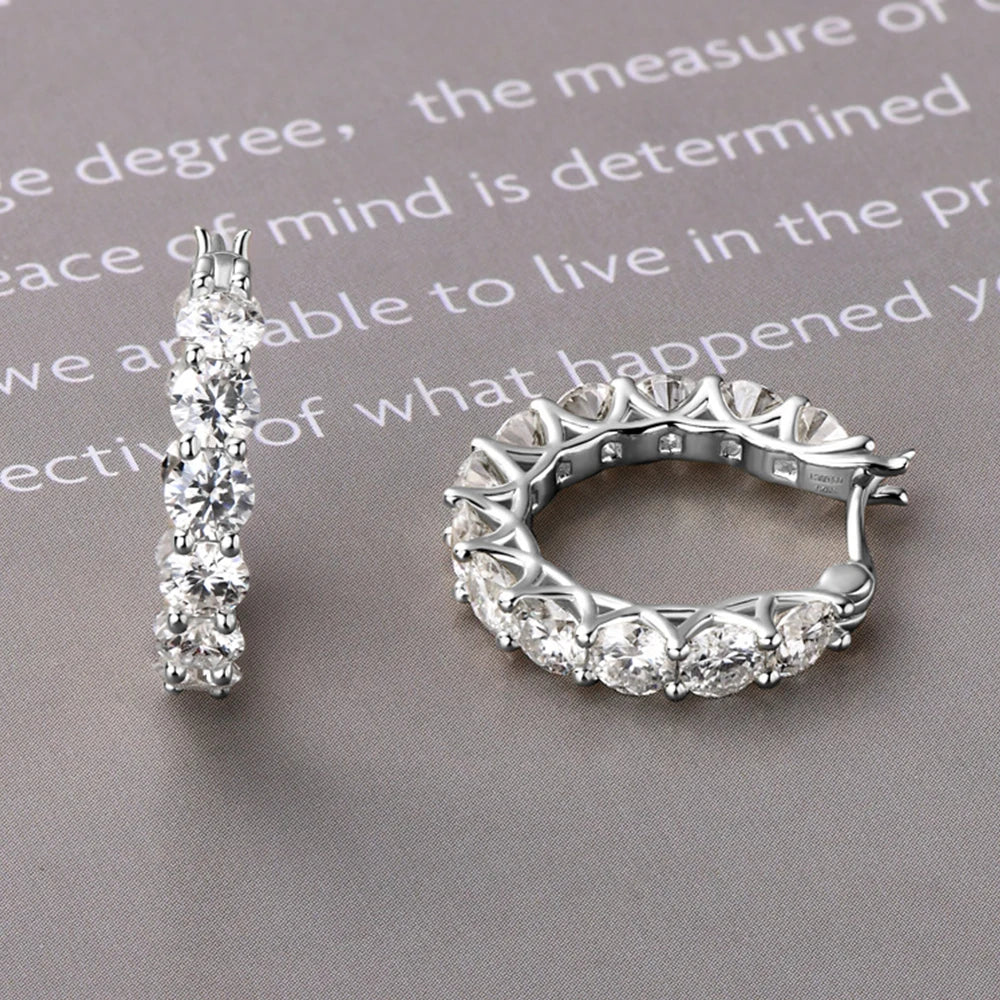Luxury 4mm Full Moissanite Hoop Earring Original Certified 925 Silver 3.6ct Moissanite Diamond Earring for Women Wedding Jewelry