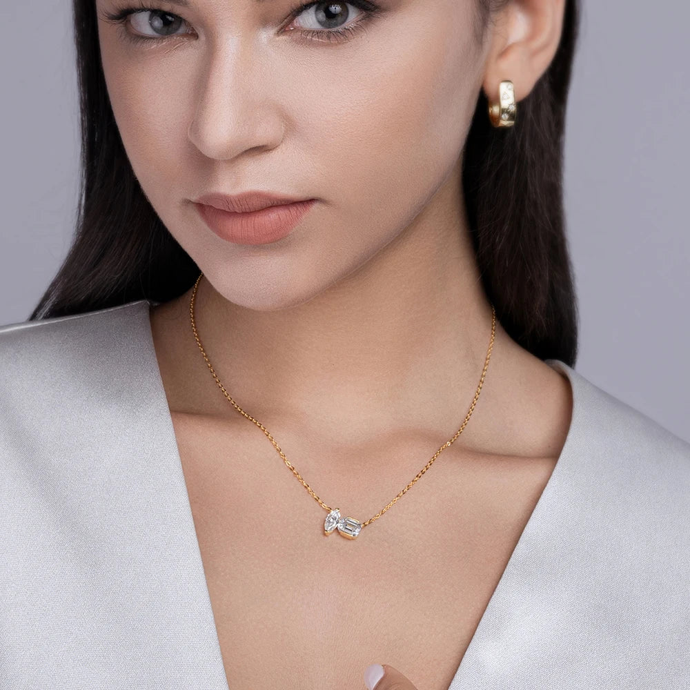 Emerald Cut Moissanite Necklace for Women Sparkling Marquise Cut Lab Diamond  2CT Wedding Necklaces 925 Silver Jewelry